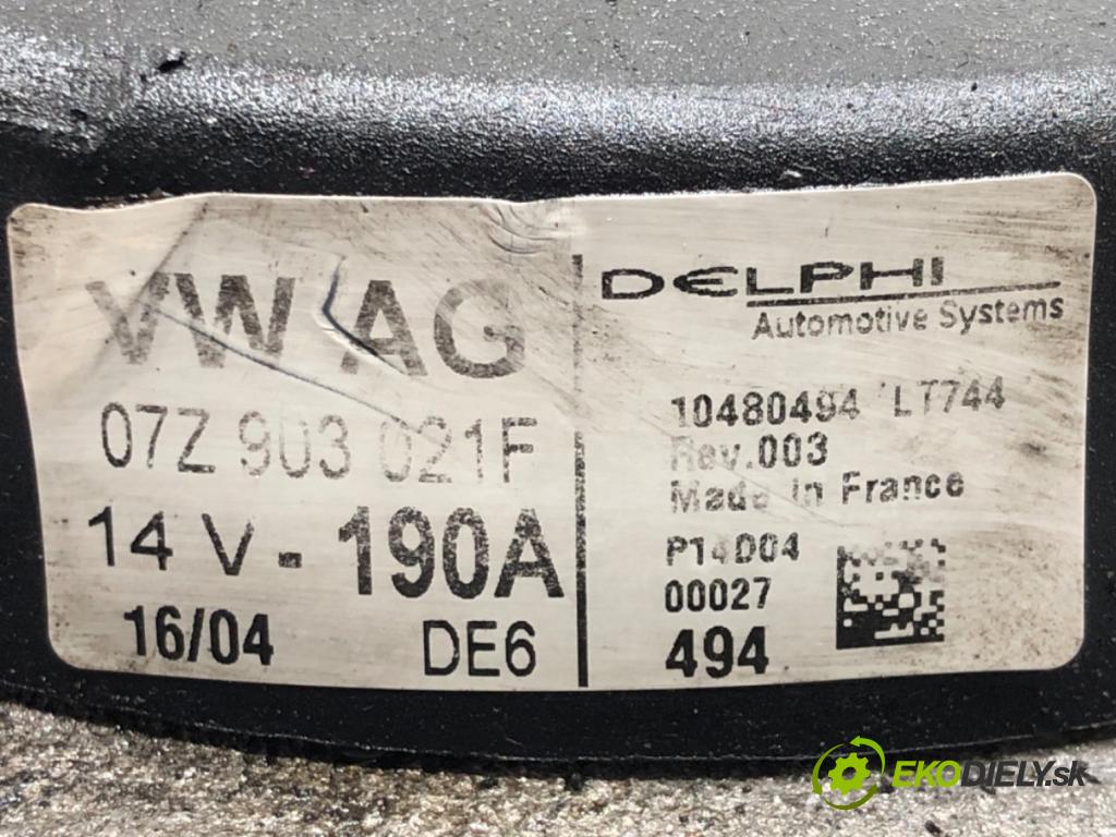 VW TOUAREG (7LA, 7L6, 7L7) 2002 - 2013    5.0 V10 TDI 230 kW [313 KM] olej napędowy 2002 - 2010  Alternátor 07Z903021F (Alternátory)