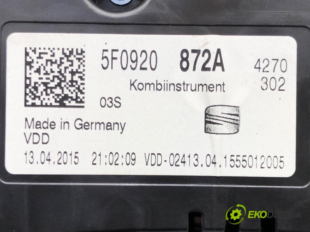 SEAT LEON (5F1) 2012 - 2022    1.6 TDI 77 kW [105 KM] olej napędowy 2012 - 2022  Prístrojovka 5F0920872A (Prístrojové dosky, displeje)