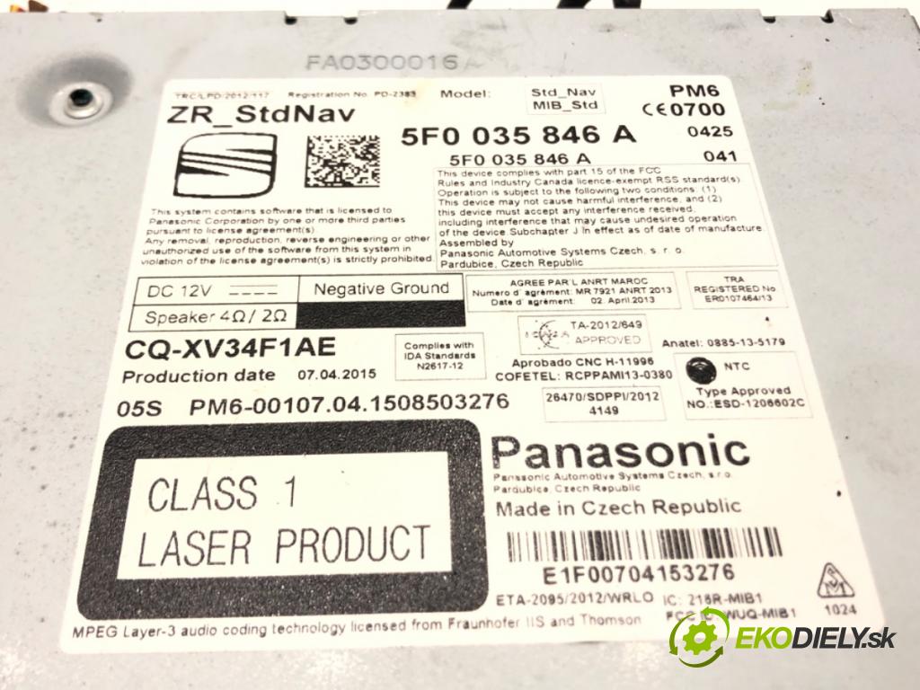 SEAT LEON (5F1) 2012 - 2022    1.6 TDI 77 kW [105 KM] olej napędowy 2012 - 2022  RADIO 5F0035846A (Audio zariadenia)