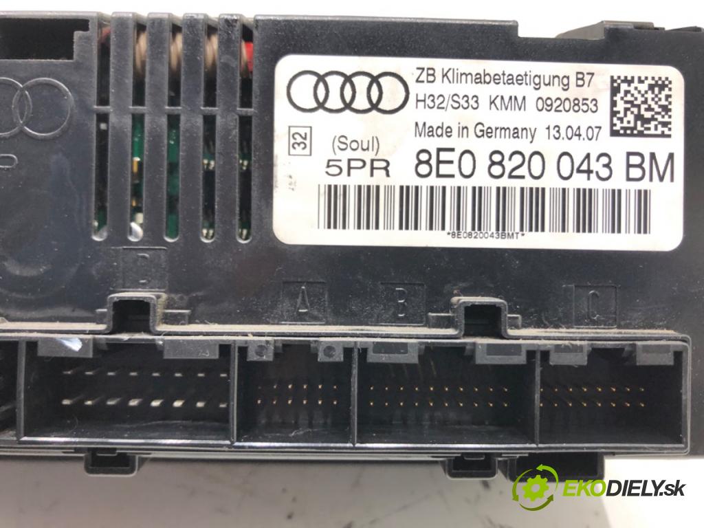 AUDI A4 B7 Avant (8ED) 2004 - 2008    2.0 TDI 125 kW [170 KM] olej napędowy 2006 - 2008  Panel ovládania kúrenia 8E0820043BM (Prepínače, spínače, tlačidlá a ovládače kúrenia)