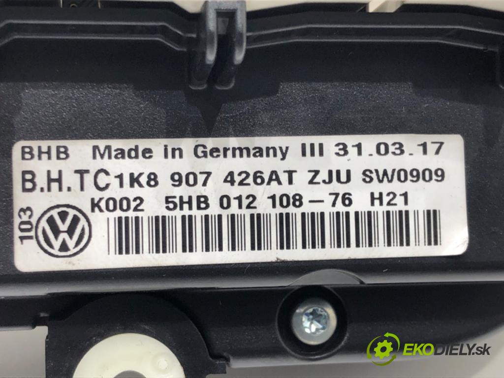 VW CADDY IV Nadwozie pełne/minivan (SAA, SAH) 2015 - 2022    2.0 TDI 55 kW [75 KM] olej napędowy 2015 - 2020  Panel ovládania kúrenia 1K8907426AT (Prepínače, spínače, tlačidlá a ovládače kúrenia)