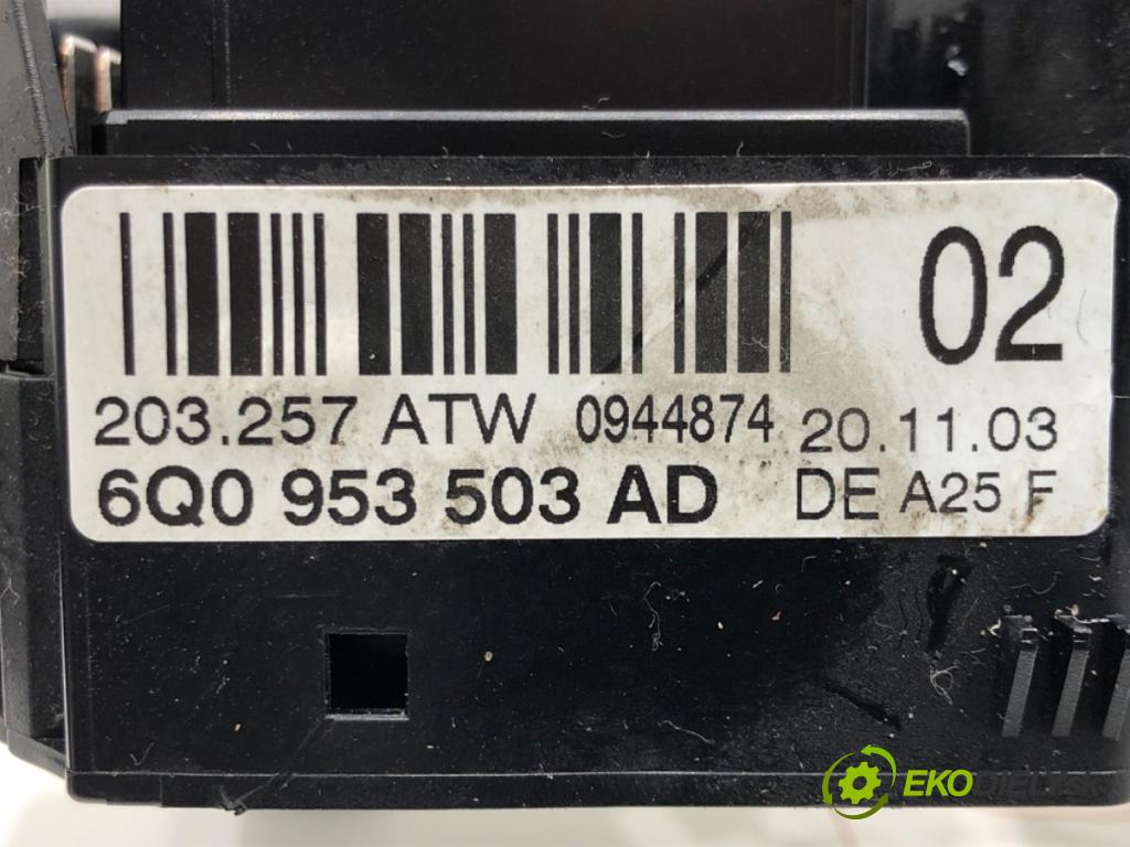 VW POLO (9N_, 9A_) 2001 - 2014    1.2 12V 47 kW [64 KM] benzyna 2001 - 2007  Prepínač kombinovaný 6Q0953503AD (Prepínače, spínače, tlačidlá a ovládače kúrenia)