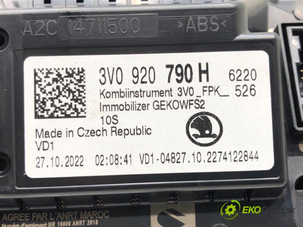 SKODA SUPERB III (3V3) 2015 - 2022    2.0 TDI 147 kW [200 KM] olej napędowy 2020 - 2022  Prístrojovka 3V0920790H (Prístrojové dosky, displeje)