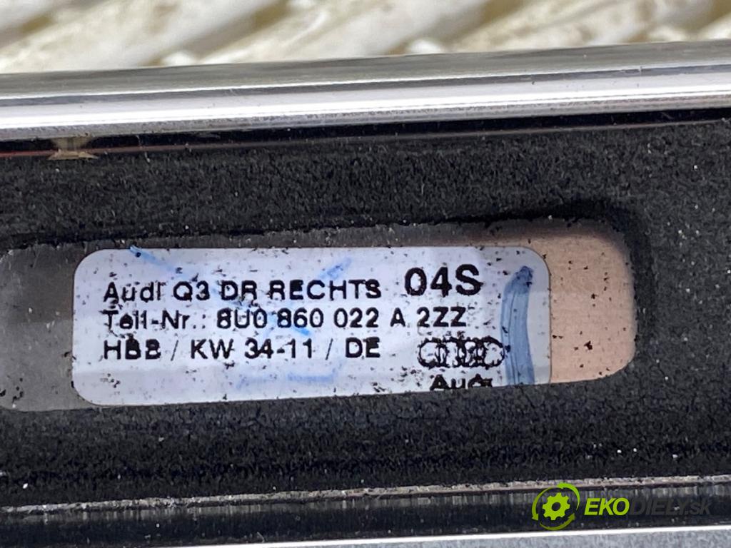 AUDI Q3 (8UB, 8UG) 2011 - 2018    2.0 TDI 130 kW [177 KM] olej napędowy 2011 - 2015  zábradlí: STŘECHA 8U0860022A 8U0860021A