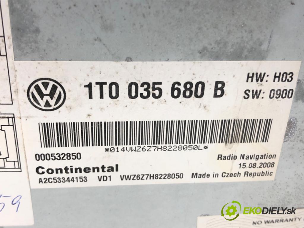 VW SCIROCCO III (137, 138) 2008 - 2017    2.0 TDI 125 kW [170 KM] olej napędowy 2009 - 2017  RADIO 1T0035680B (Audio zariadenia)