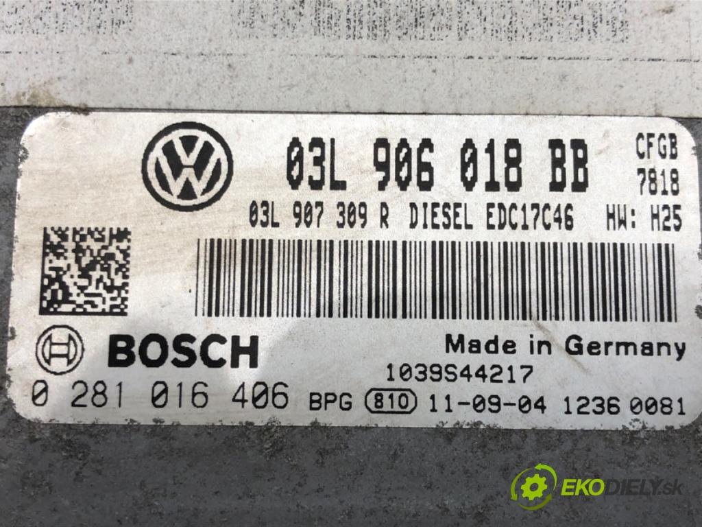 VW SCIROCCO III (137, 138) 2008 - 2017    2.0 TDI 125 kW [170 KM] olej napędowy 2009 - 2017  riadiaca jednotka Motor 03L906018BB (Riadiace jednotky)