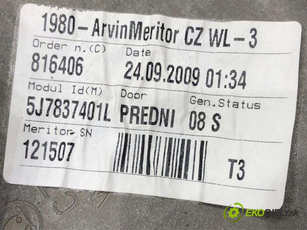 SKODA ROOMSTER (5J7) 2006 - 2015    1.2 51 kW [70 KM] benzyna 2007 - 2015  mechanismus okna levý přední část 6Q2959802H