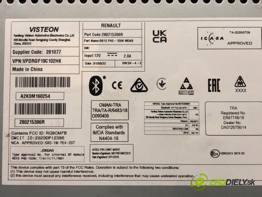 RENAULT MASTER III Autobus (JV) 2011 - 2022    2.3 dCi 135 FWD (JV0N, JV08) 100 kW [136 KM] olej napędowy 2014 - 2022  RADIO 280215396R (Audio zariadenia)