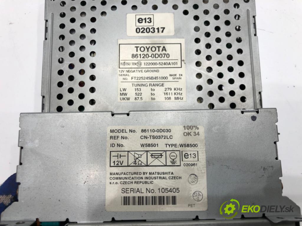 TOYOTA YARIS (_P1_) 1999 - 2005    1.0 (SCP10_) 48 kW [65 KM] benzyna 2003 - 2005  RADIO 86120-0D070 (Audio zariadenia)