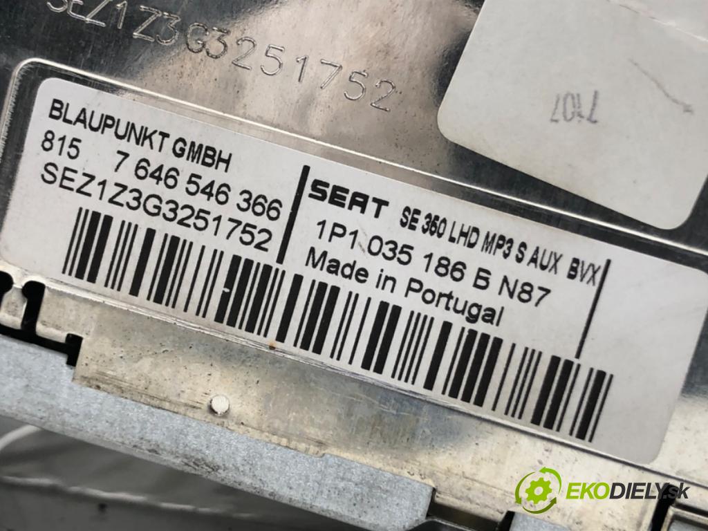 SEAT LEON (1P1) 2005 - 2013    1.6 75 kW [102 KM] benzyna 2005 - 2012  RADIO 1P1035186B (Audio zariadenia)