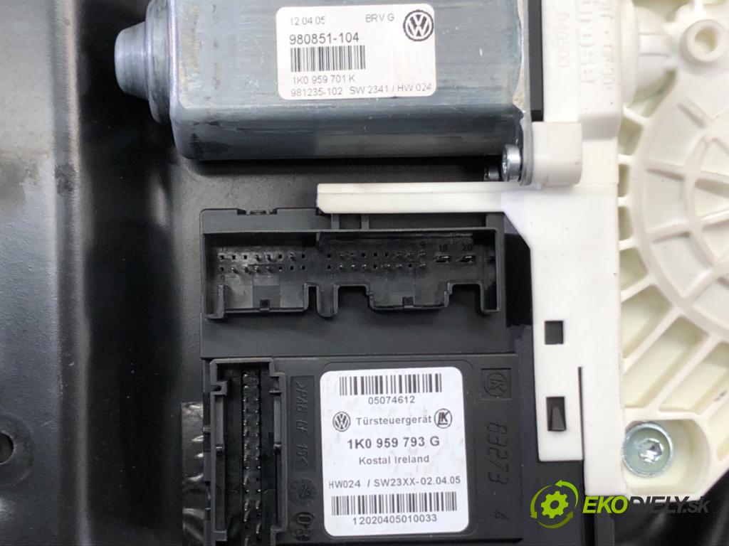 VW PASSAT B6 (3C2) 2005 - 2010    1.9 TDI 77 kW [105 KM] olej napędowy 2005 - 2010  mechanismus okna levý přední část 1K0959793G