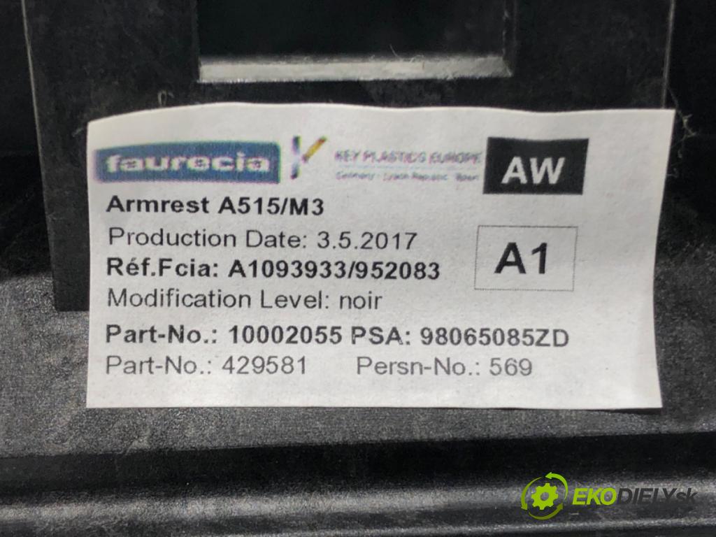 PEUGEOT 208 I (CA_, CC_) 2012 - 2022    1.6 BlueHDi 100 73 kW [100 KM] olej napędowy 2015 - 2022  Lakťová opierka 98065085ZD (Lakťové opierky)