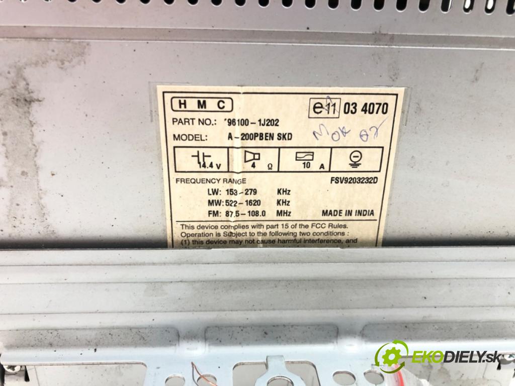 HYUNDAI i20 I (PB, PBT) 2008 - 2022    1.2 57 kW [78 KM] benzyna 2008 - 2012  RADIO 96100-1J202 (Audio zariadenia)