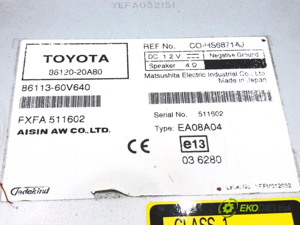 TOYOTA AVENSIS Kombi (_T27_) 2009 - 2018    2.2 D-4D (ADT271_) 110 kW [150 KM] olej napędowy 2009 - 2018  RADIO 86120-20A80 (Audio zariadenia)