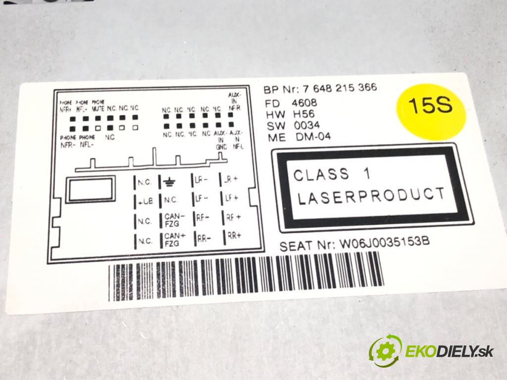 SEAT IBIZA IV (6J5, 6P1) 2008 - 2017    1.4 63 kW [85 KM] benzyna 2008 - 2015  RADIO 6J0035153B (Audio zariadenia)
