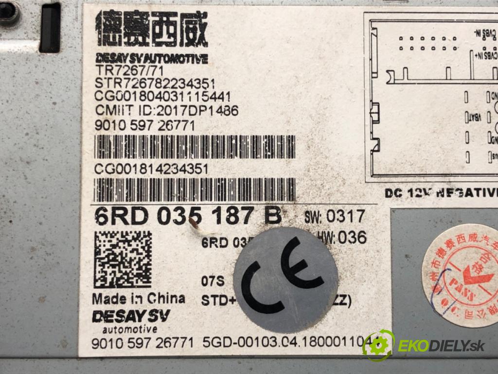 VW JETTA III (1K2) 2004 - 2013    2.0 FSI 110 kW [150 KM] benzyna 2005 - 2010  RADIO 6RD035187B (Audio zariadenia)