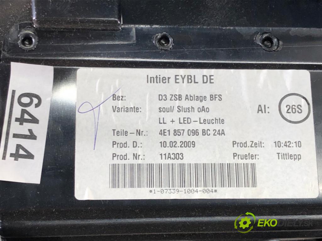 AUDI A8 D3 (4E2, 4E8) 2002 - 2010    4.2 TDI quattro 240 kW [326 KM] olej napędowy 2005 - 2010  Priehradka, kastlík spolujazdca 4E1857096 (Priehradky, kastlíky)
