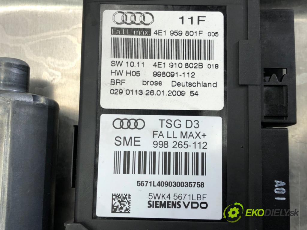 AUDI A8 D3 (4E2, 4E8) 2002 - 2010    4.2 TDI quattro 240 kW [326 KM] olej napędowy 2005 - 2010  mechanismus okna levý přední část 4E0837849B