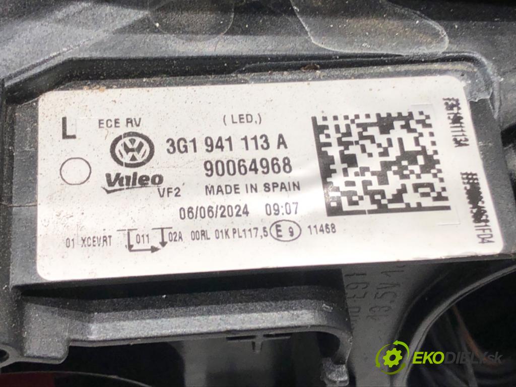 VW PASSAT B8 (3G2, CB2) 2014 - 2022    1.4 TSI 110 kW [150 KM] benzyna 2014 - 2022  Svetlomet ľavy predný PLNÉ: LED 3G1941113A