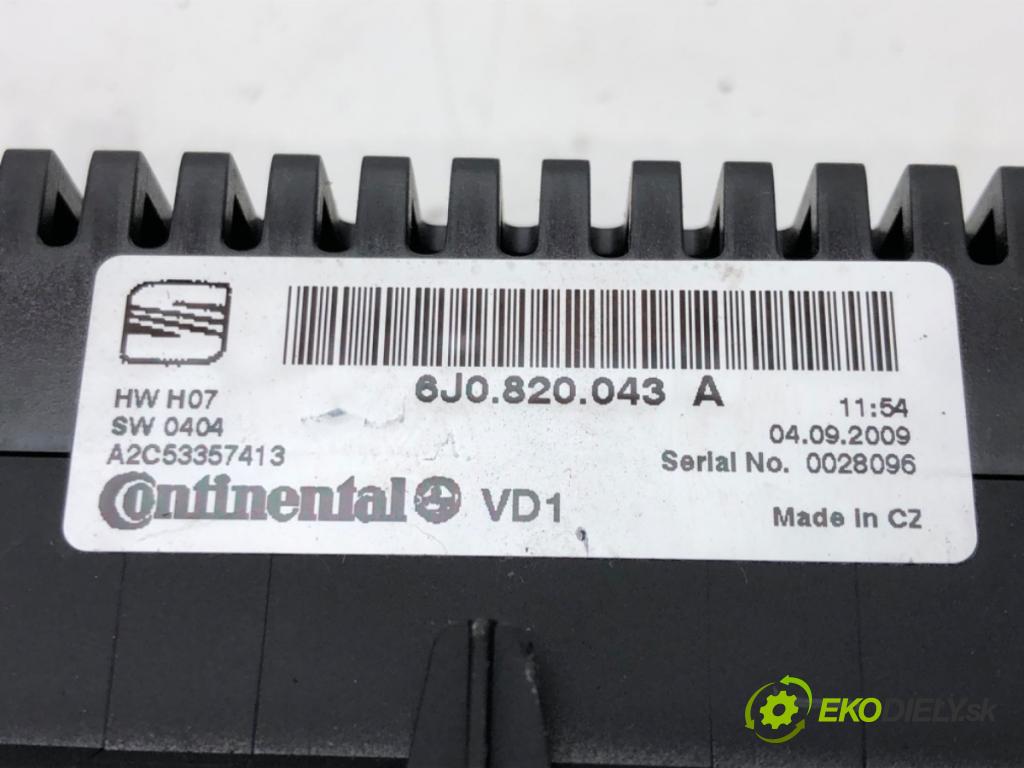 SEAT IBIZA IV (6J5, 6P1) 2008 - 2017    1.6 TDI 66 kW [90 KM] olej napędowy 2009 - 2015  Panel ovládania kúrenia 6J0820043A (Prepínače, spínače, tlačidlá a ovládače kúrenia)