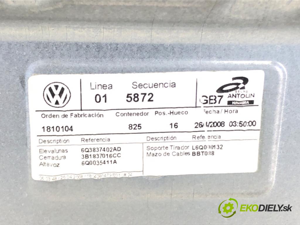 VW POLO (9N_, 9A_) 2001 - 2014    1.4 TDI 51 kW [70 KM] olej napędowy 2005 - 2009  mechanismus okna pravý přední část 6Q3837402AD