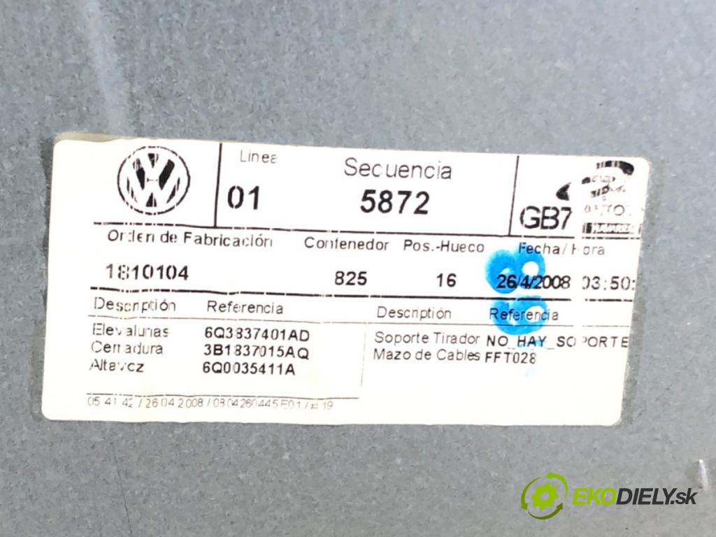 VW POLO (9N_, 9A_) 2001 - 2014    1.4 TDI 51 kW [70 KM] olej napędowy 2005 - 2009  mechanismus okna levý přední část 6Q3837401AD
