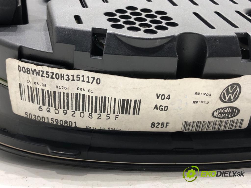 VW POLO (9N_, 9A_) 2001 - 2014    1.4 TDI 51 kW [70 KM] olej napędowy 2005 - 2009  Prístrojovka 6Q0920825F (Prístrojové dosky, displeje)