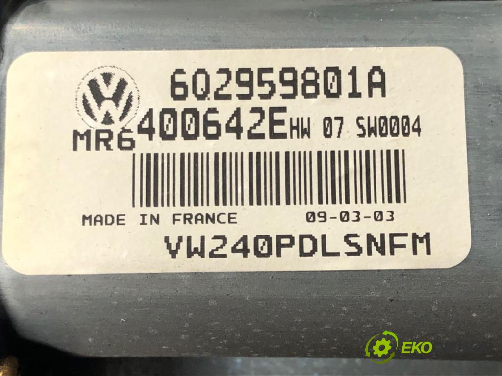 VW POLO (9N_, 9A_) 2001 - 2014    1.2 12V 47 kW [64 KM] benzyna 2001 - 2007  mechanismus okna pravý přední část 6Q2959801A