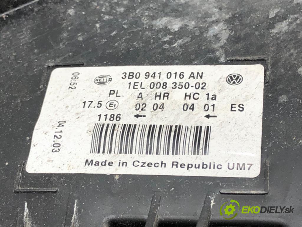 VW PASSAT B5.5 (3B3) 2000 - 2005    1.6 75 kW [102 KM] benzyna 2000 - 2005  Svetlomet pravy predný 3B0941016AN
