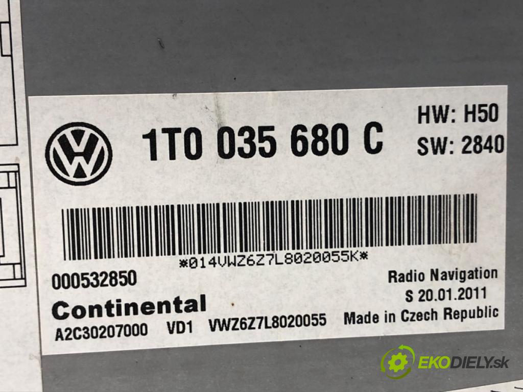 VW TIGUAN (5N_) 2007 - 2018    2.0 TDI 4motion 103 kW [140 KM] olej napędowy 2007 - 2018  RADIO 1T0035680C (Audio zariadenia)