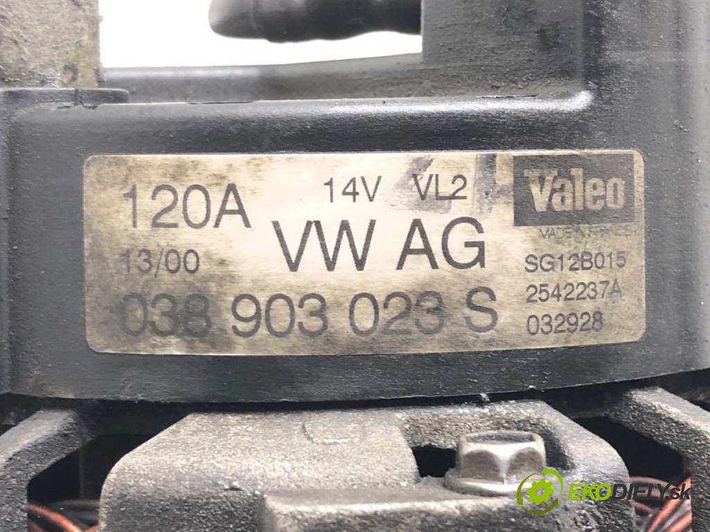 VW GOLF IV (1J1) 1997 - 2008    1.9 TDI 66 kW [90 KM] olej napędowy 1997 - 2004  Alternátor 038903023S (Alternátory)