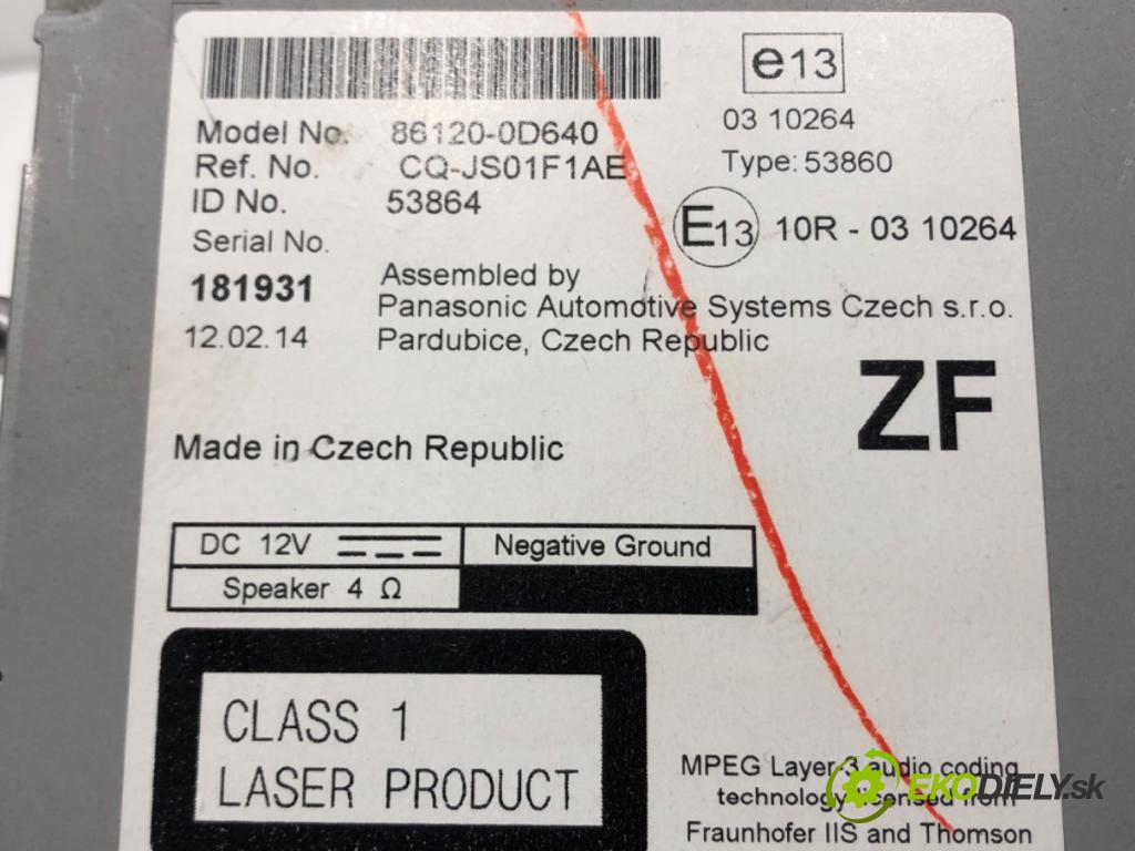 TOYOTA YARIS (_P13_) 2010 - 2022    1.0 (KSP130_) 51 kW [69 KM] benzyna 2010 - 2022  RADIO 86120-0D640 (Audio zariadenia)