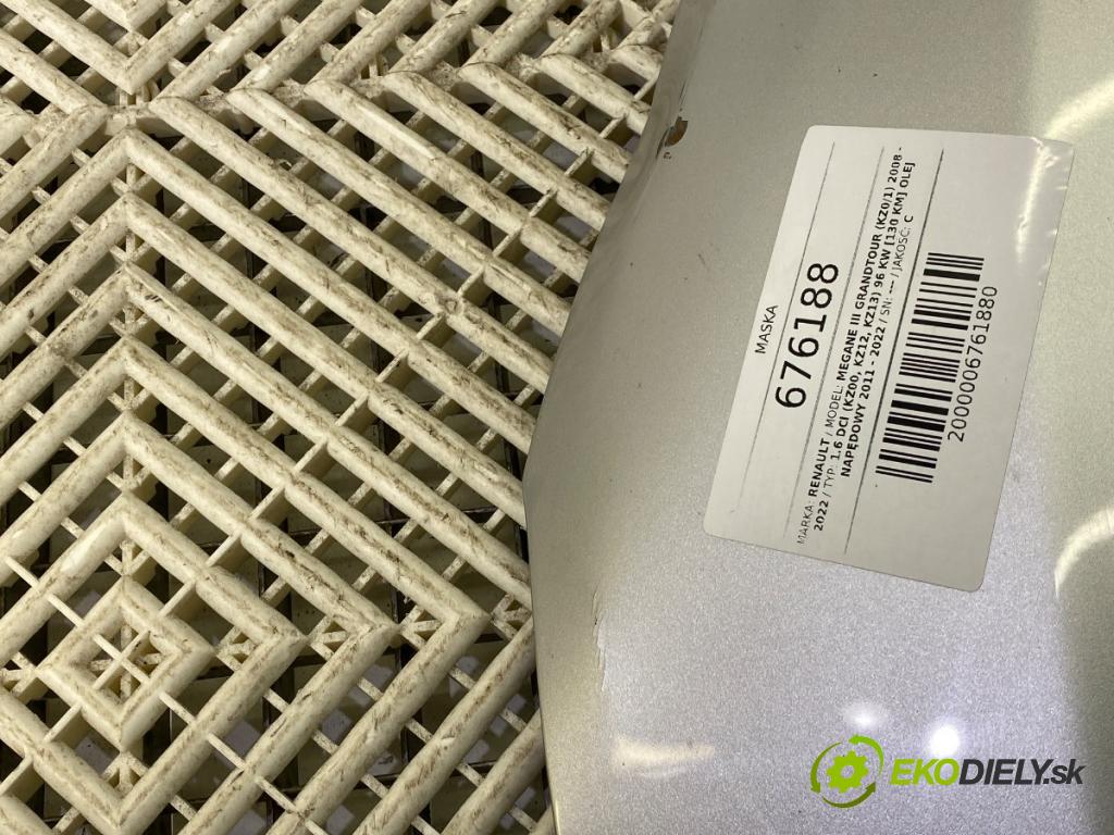 RENAULT MEGANE III Grandtour (KZ0/1) 2008 - 2022    1.6 dCi (KZ00, KZ12, KZ13) 96 kW [130 KM] olej napędowy 2011 - 2022  kapota  (Kapoty)