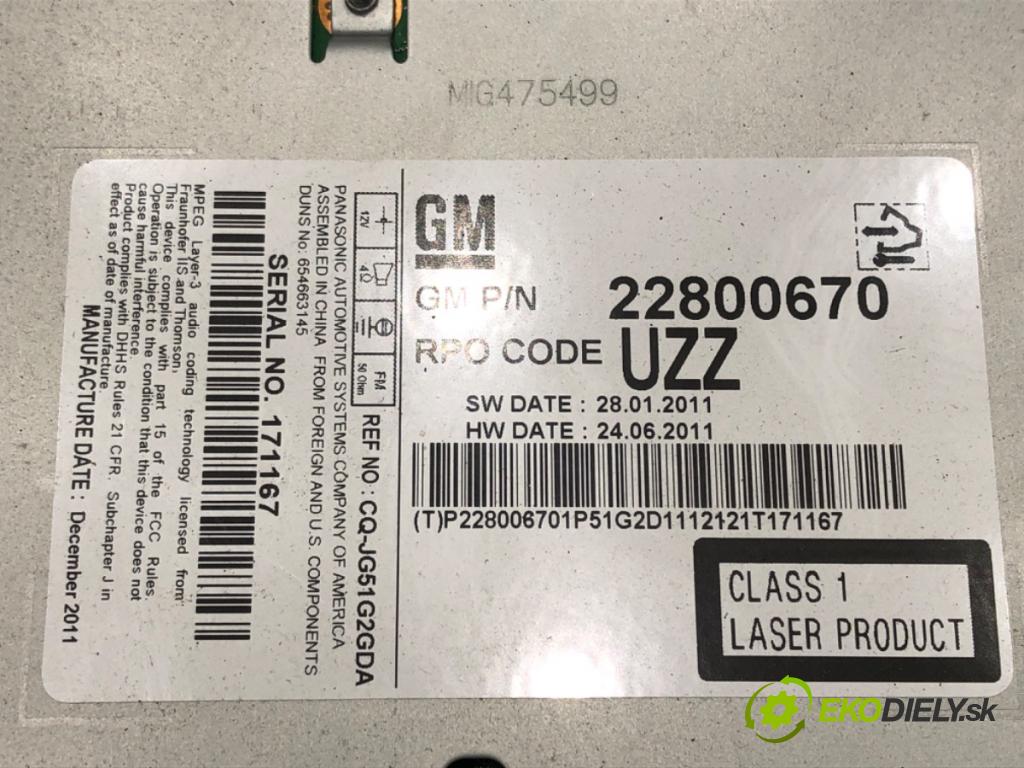 CHEVROLET CRUZE (J300) 2009 - 2022    2.0 CDI 120 kW [163 KM] olej napędowy 2010 - 2022  RADIO 22800670 (Audio zariadenia)