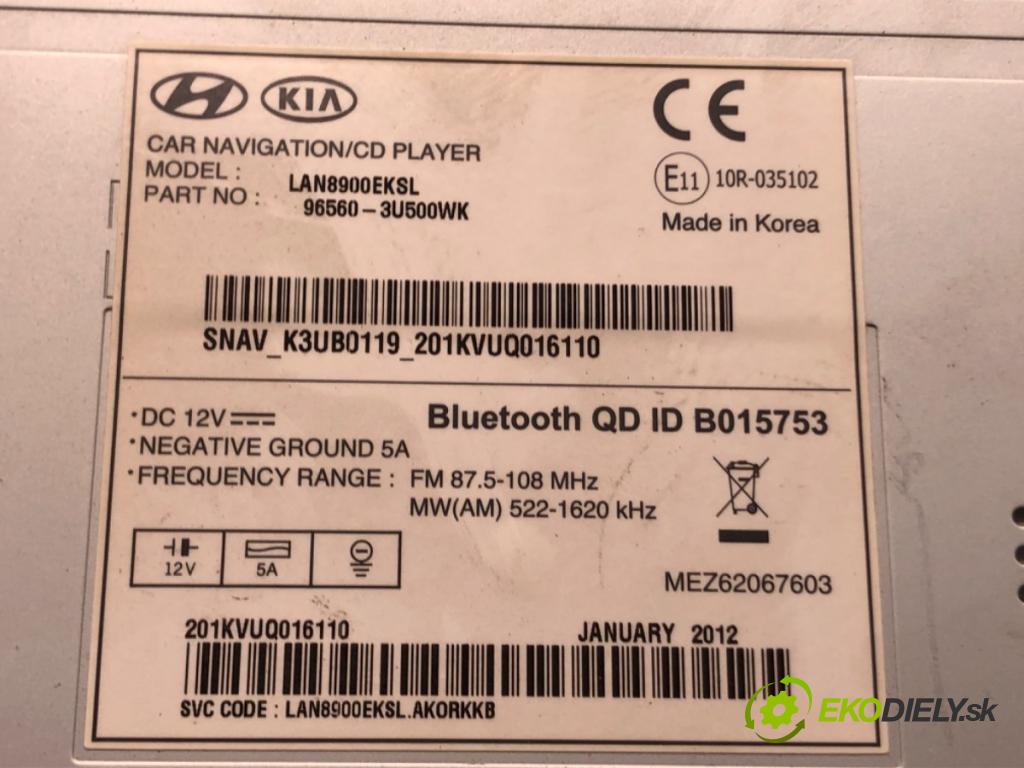 KIA SPORTAGE III (SL) 2009 - 2022    2.0 CRDi AWD 100 kW [136 KM] olej napędowy 2010 - 2022  RADIO 96560-3U500WK (Audio zariadenia)
