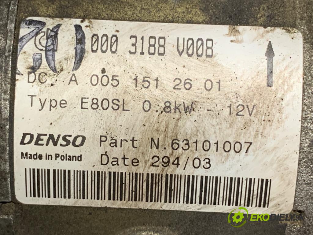 SMART FORTWO coupe (450) 2004 - 2007    0.7 (450.330) 37 kW [50 KM] benzyna 2004 - 2007  Štartér A0051512601 (Štartéry)