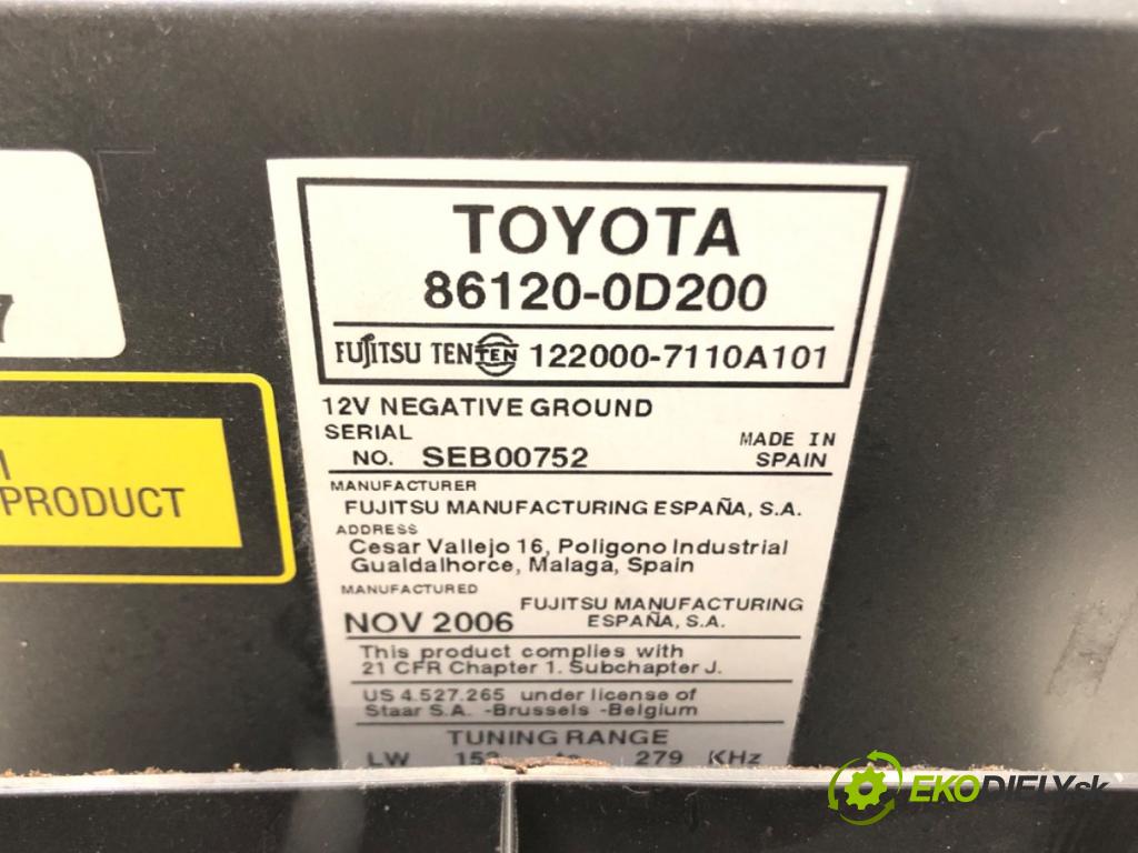 TOYOTA YARIS (_P9_) 2005 - 2014    1.0 VVT-i (KSP90_) 51 kW [69 KM] benzyna 2005 - 2011  RADIO 86120-0D200 (Audio zariadenia)