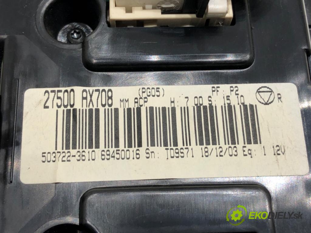 NISSAN MICRA III (K12) 2002 - 2010    1.4 16V 65 kW [88 KM] benzyna 2003 - 2010  Panel ovládania kúrenia 27500-AX708 (Prepínače, spínače, tlačidlá a ovládače kúrenia)