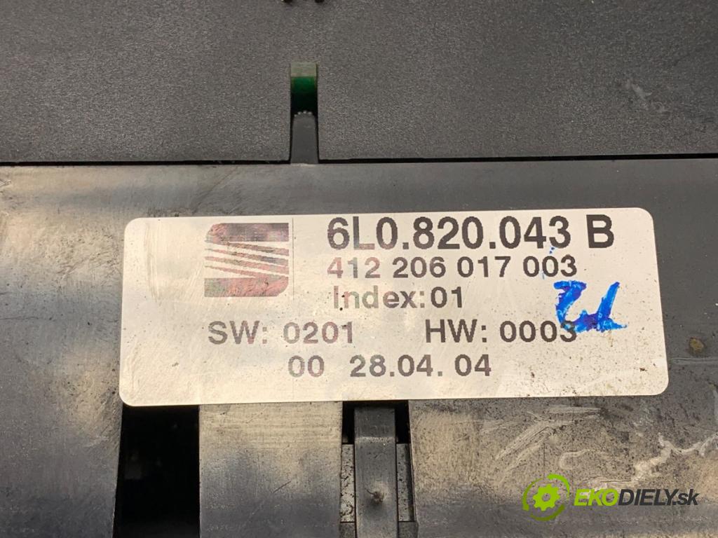 SEAT IBIZA III (6L1) 2002 - 2009    1.4 16V 55 kW [75 KM] benzyna 2002 - 2007  Panel ovládania kúrenia 6L0820043B (Prepínače, spínače, tlačidlá a ovládače kúrenia)