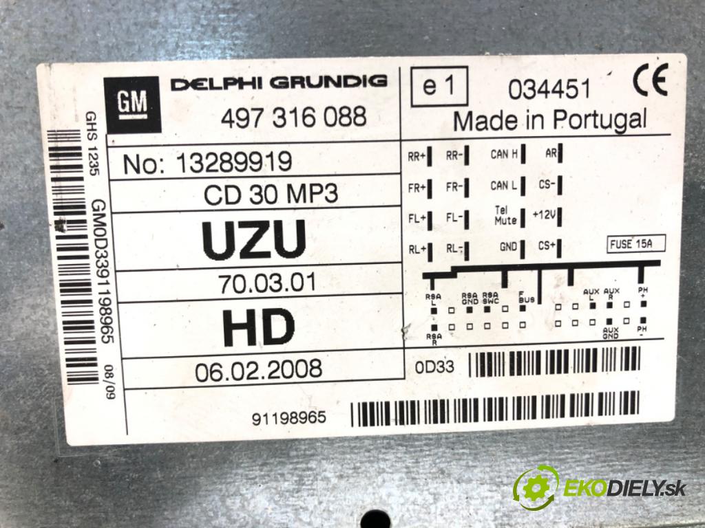 OPEL CORSA D (S07) 2006 - 2014    1.2 (L08, L68) 59 kW [80 KM] benzyna 2006 - 2014  RADIO 13289919 (Audio zariadenia)