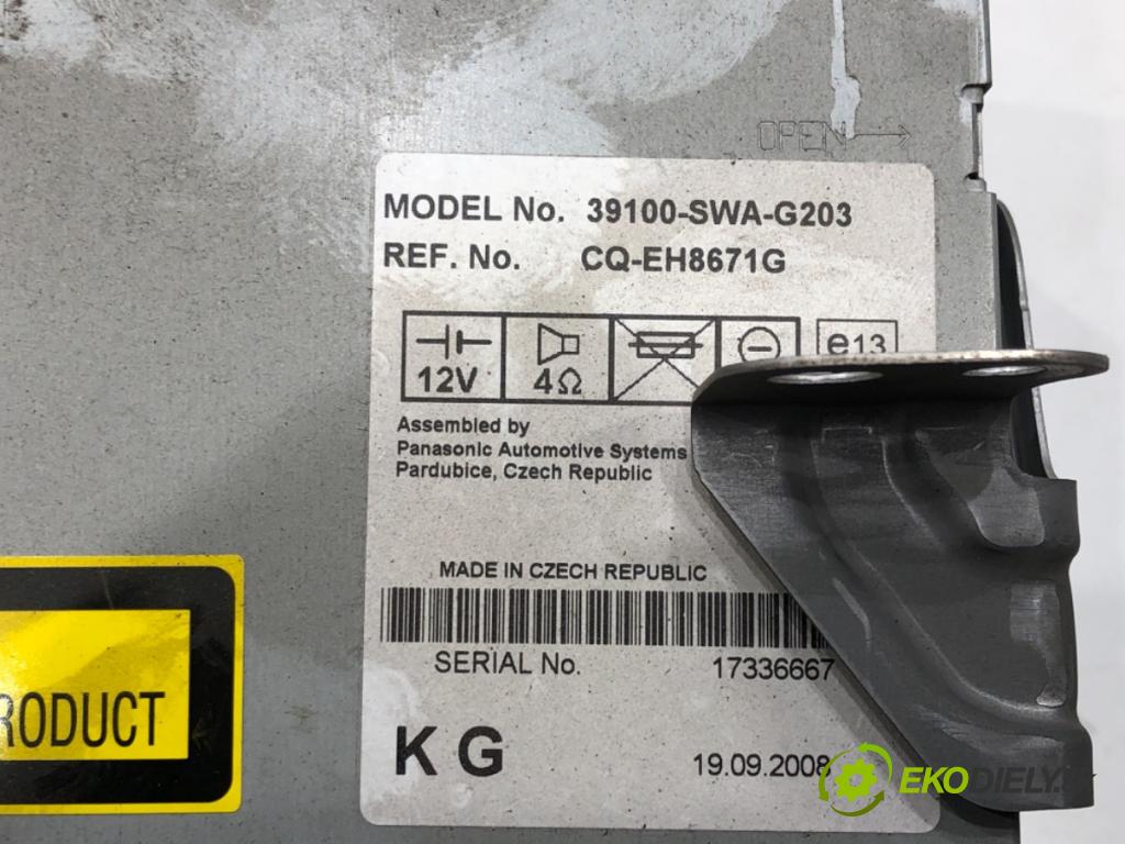 HONDA CR-V III (RE_) 2006 - 2022    2.0 i-VTEC (RE5, RE1) 110 kW [150 KM] benzyna 2007 - 2012  RADIO 39100-SWA-G203 (Audio zariadenia)