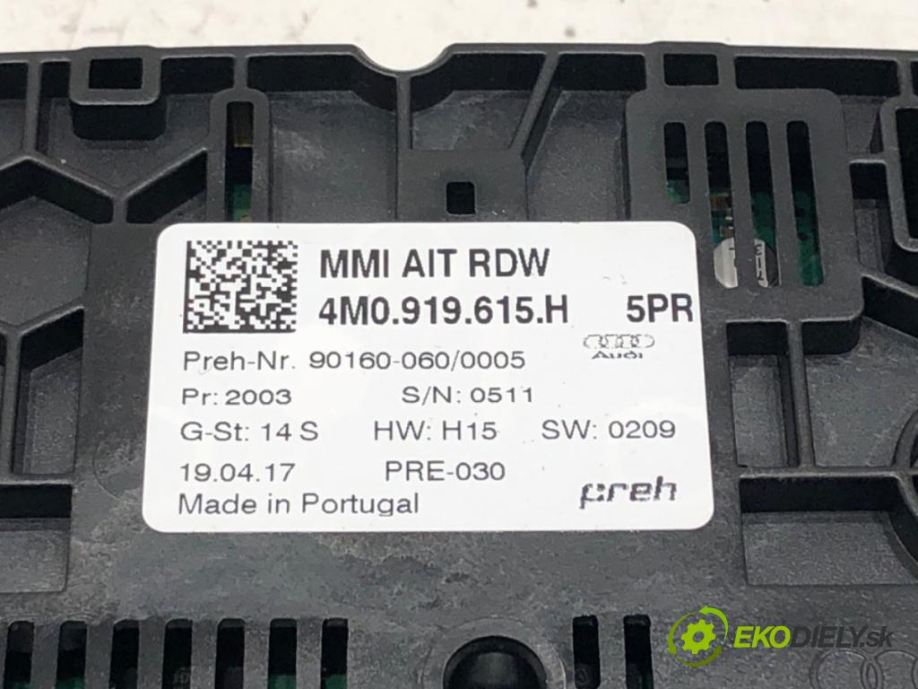 AUDI Q7 (4MB, 4MG) 2015 - 2022    3.0 TDI quattro 200 kW [272 KM] olej napędowy 2015 - 2019  Panel ovládania radia 4M0919615H (Prepínače, spínače, tlačidlá a ovládače kúrenia)