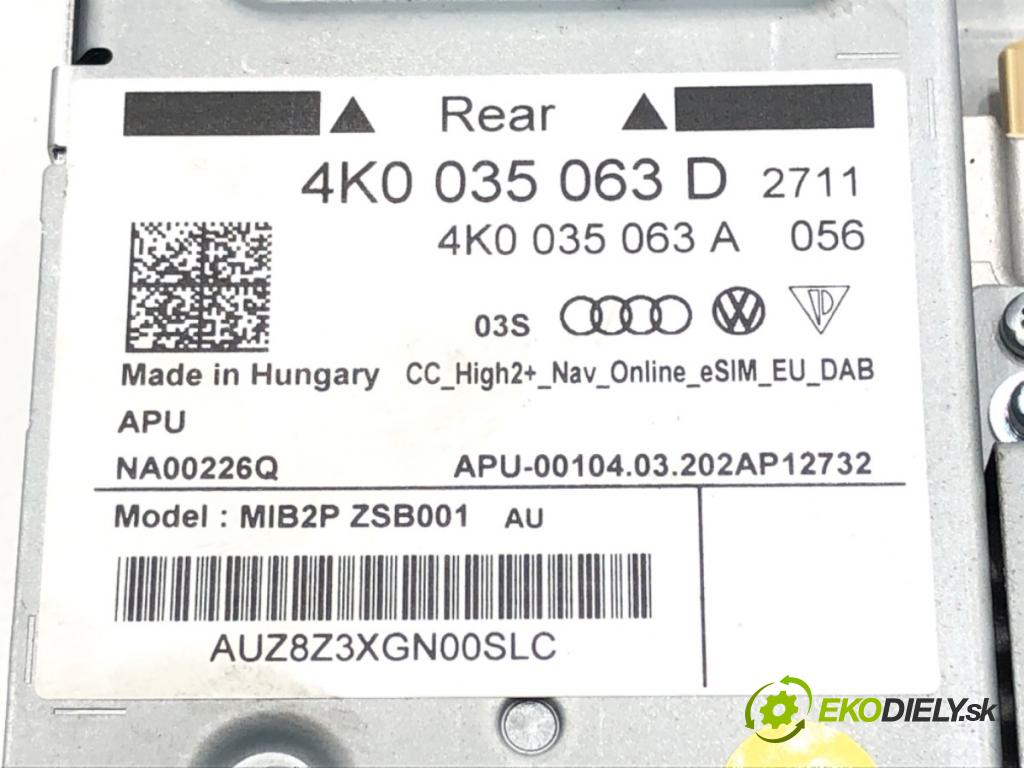 AUDI A8 D5 (4N2, 4N8) 2017 - 2022    60 TFSI Mild Hybrid quattro 338 kW [460 KM] Hybryda silnik benzynowy / elektryczny 2018 - 2022  čítač navigácie 4K0035063D (Ostatné)