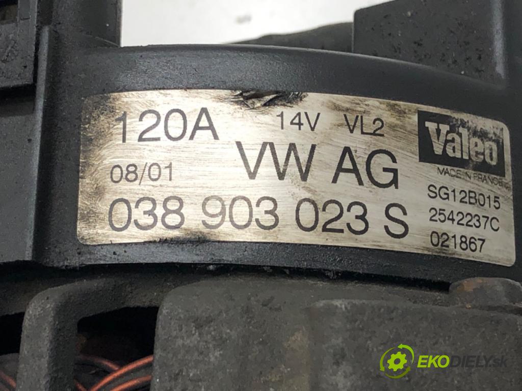 AUDI A3 (8L1) 1996 - 2006    1.9 TDI 96 kW [130 KM] olej napędowy 2000 - 2003  Alternátor 038903023S (Alternátory)
