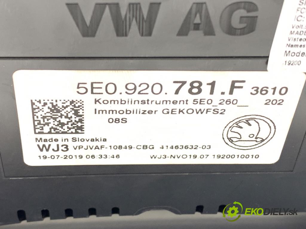 SKODA OCTAVIA III Combi (5E5, 5E6) 2012 - 2022    1.6 TDI 85 kW [115 KM] olej napędowy 2017 - 2022  Prístrojovka 5E0920781F (Prístrojové dosky, displeje)