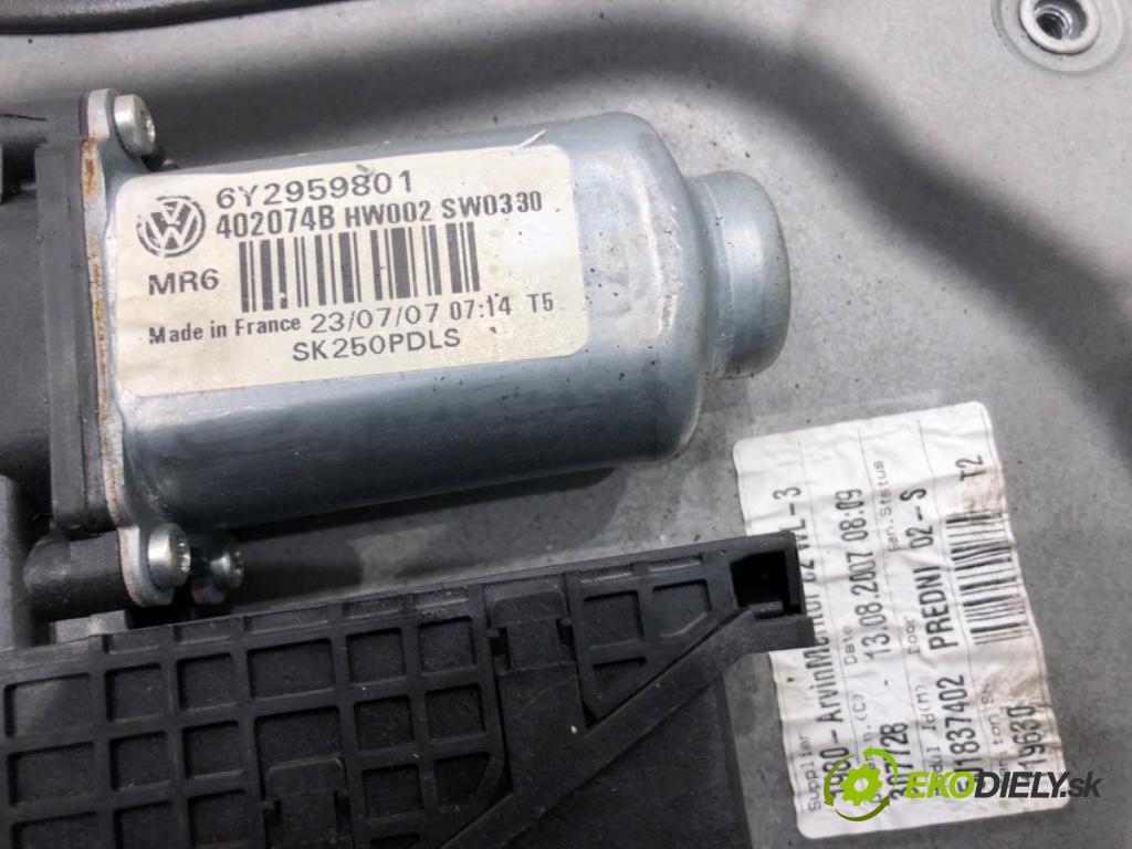 SKODA FABIA II (542) 2006 - 2014    1.2 51 kW [70 KM] benzyna 2007 - 2014  mechanismus okna pravý přední část 6Y2959801