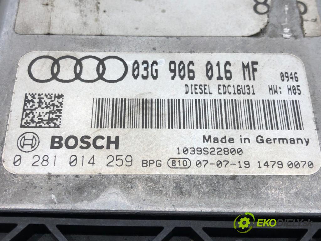 AUDI A6 C6 Avant (4F5) 2004 - 2011    2.0 TDI 103 kW [140 KM] olej napędowy 2005 - 2008  riadiaca jednotka Motor 03G906016MF 0281014259 (Riadiace jednotky)