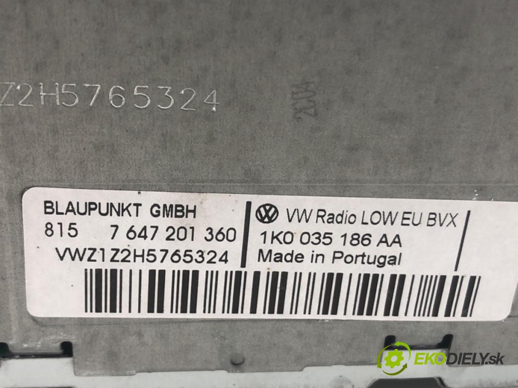 VW GOLF V Variant (1K5) 2007 - 2009    1.9 TDI 77 kW [105 KM] olej napędowy 2007 - 2009  RADIO 1K0035186AA (Audio zariadenia)