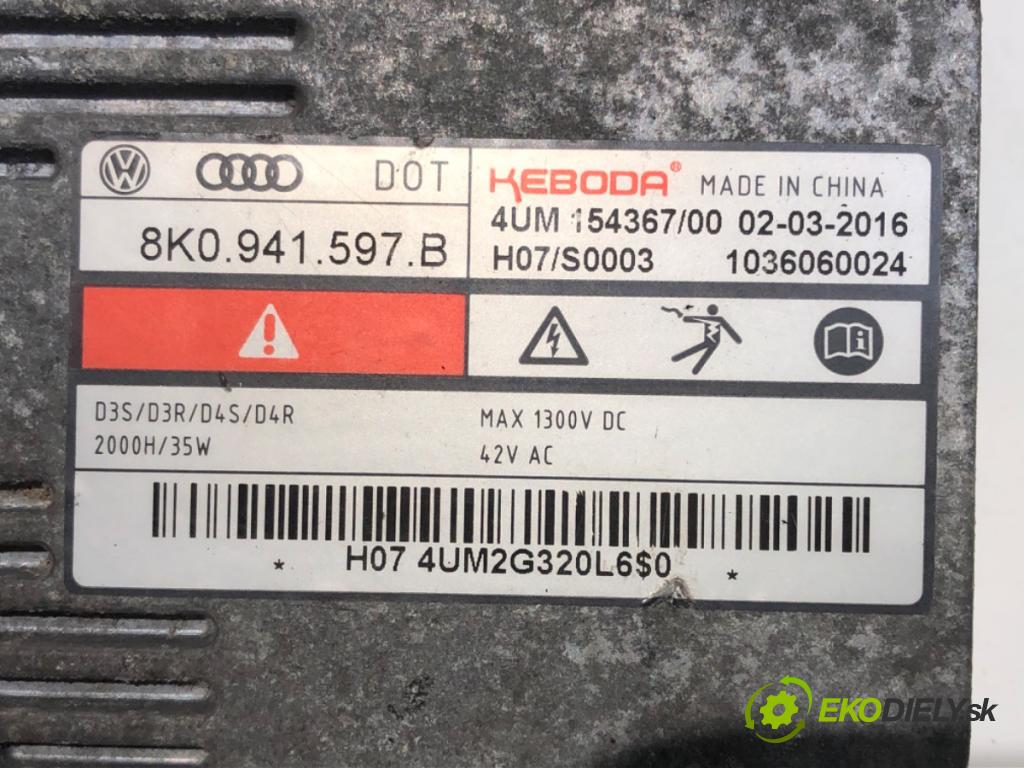 AUDI Q5 (8RB) 2008 - 2017    SQ5 TDI quattro 240 kW [326 KM] olej napędowy 2015 - 2017  Menič XENON 8K0941597B (Riadiaca jednotka xenónu)