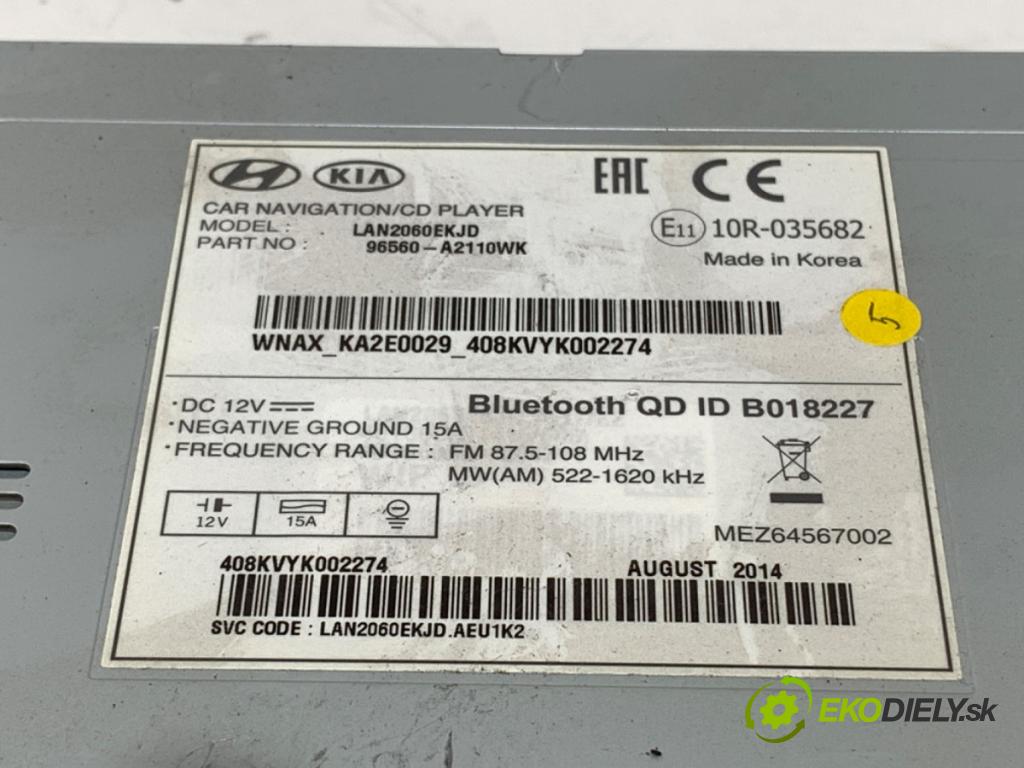 KIA CEED Sportswagon (JD) 2012 - 2018    1.6 GDI 99 kW [135 KM] benzyna 2012 - 2018  RADIO 96560-A2110WK (Audio zariadenie)